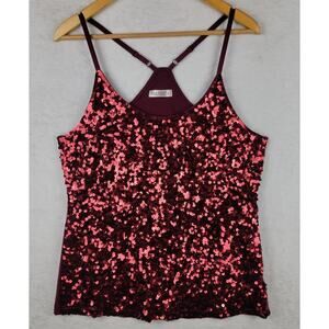 Bohemian L Tank Top Knit Sleeveless Strsppy Burgundy Sequins Club Party Date